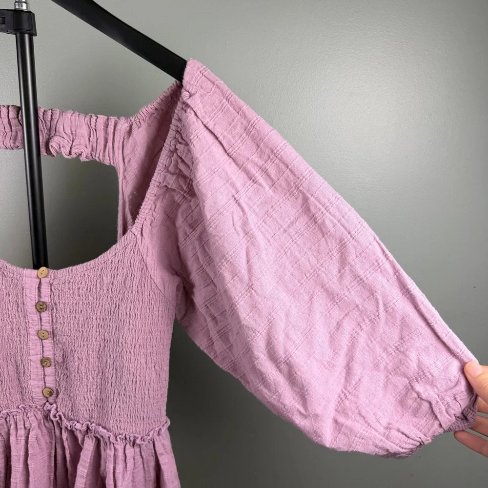 Free People Cottagecore Boho Womens Mini Dress Lilac Purple Cotton